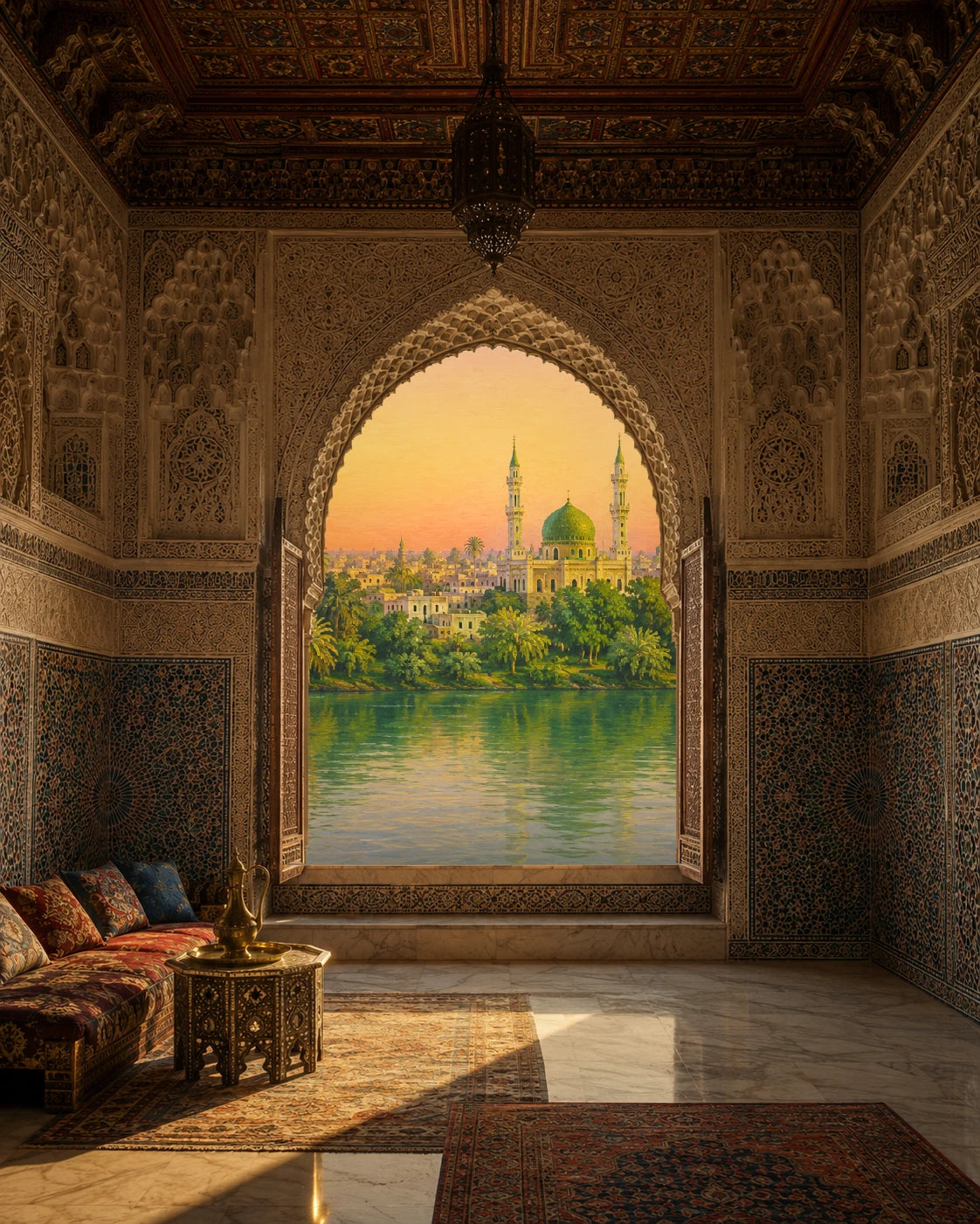 Oriental palace window overlooking the Nile